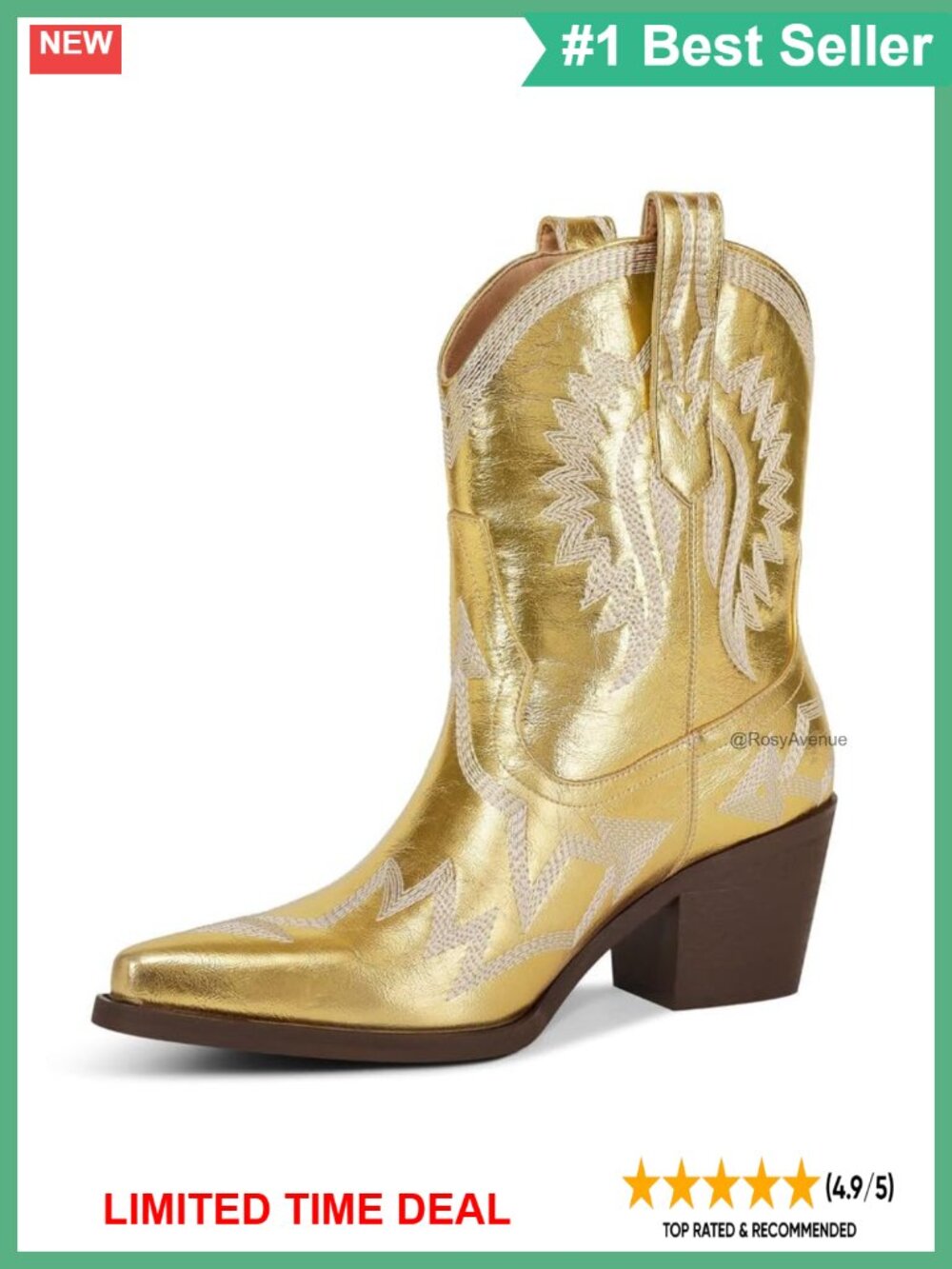 Western Ankle Cowboy Boots Chunky Pointed Toe Wide Calf PU